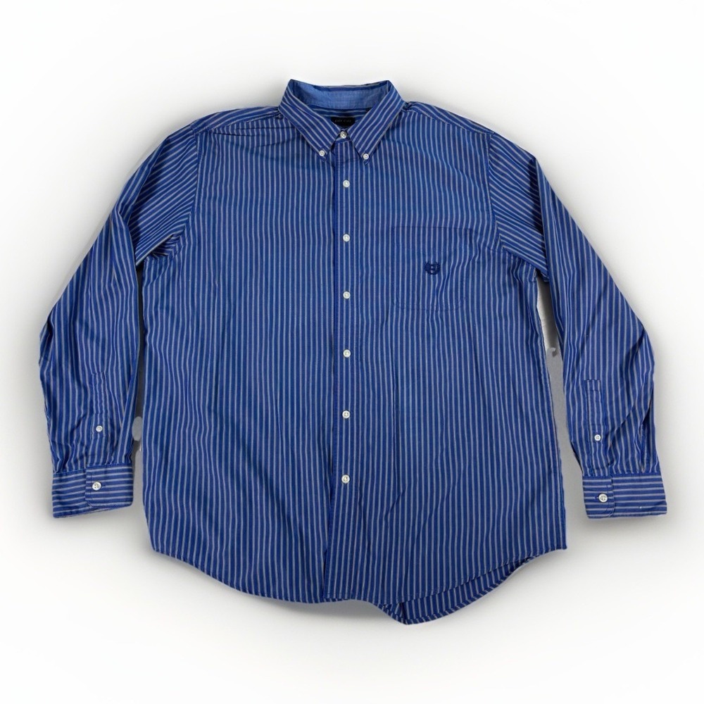 Chaps Button Down Shirt Mens XL Blue Striped Easy Care Long Sleeve Preppy Office